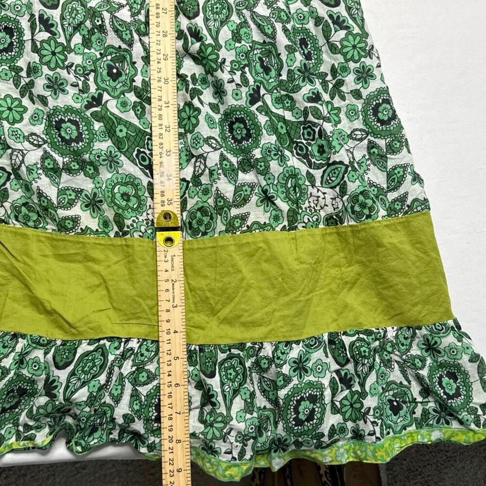 Tropical Summer Fairy core Green and white floral maxi dress yellow band size M - Picture 4 of 7